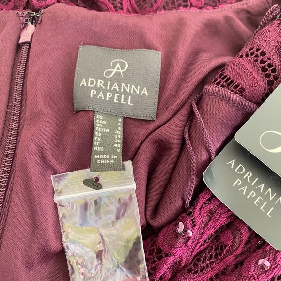 NWT Adrianna Papell Stretch Lace/Sequins Formal Dress, Rich Raisin, 4 - Picture 7 of 9